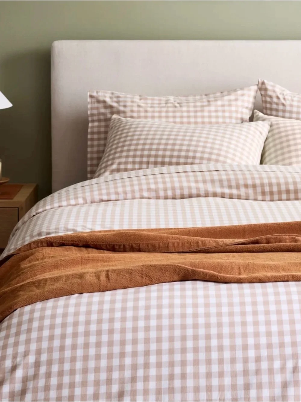 Quince Organic Crisp Percale Cotton King Sham Set of 2 Cafe Gingham